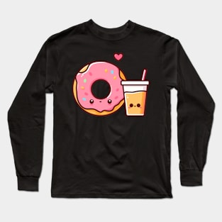 Cute Kawaii Donut and Mango Milkshake | Food Design for Kawaii Lovers Long Sleeve T-Shirt